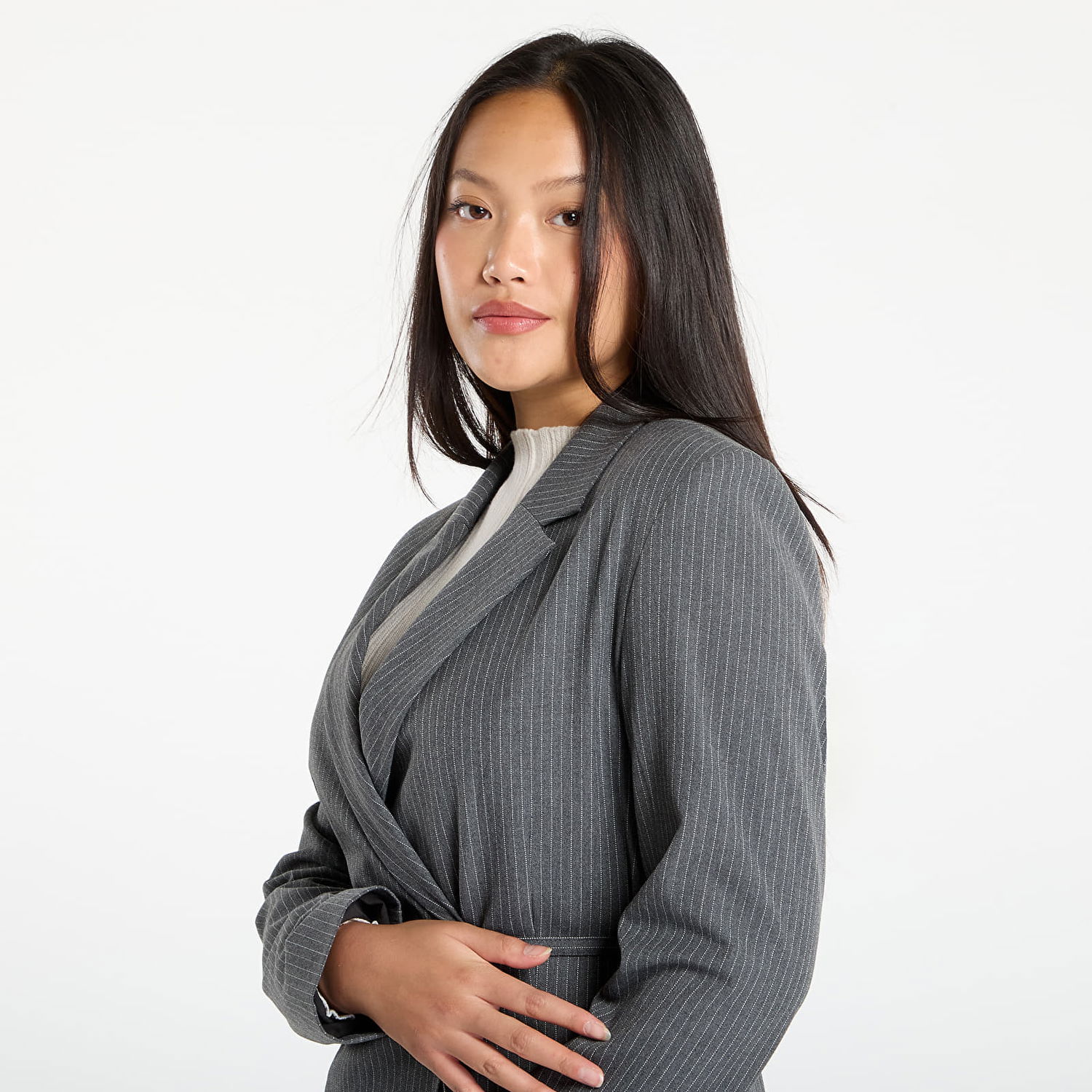 Jacka Samsoe Samsoe Samsøe Samsøe Salot Pinstripe Blazer with Belt Grå | F25300119_CLR002319, 1