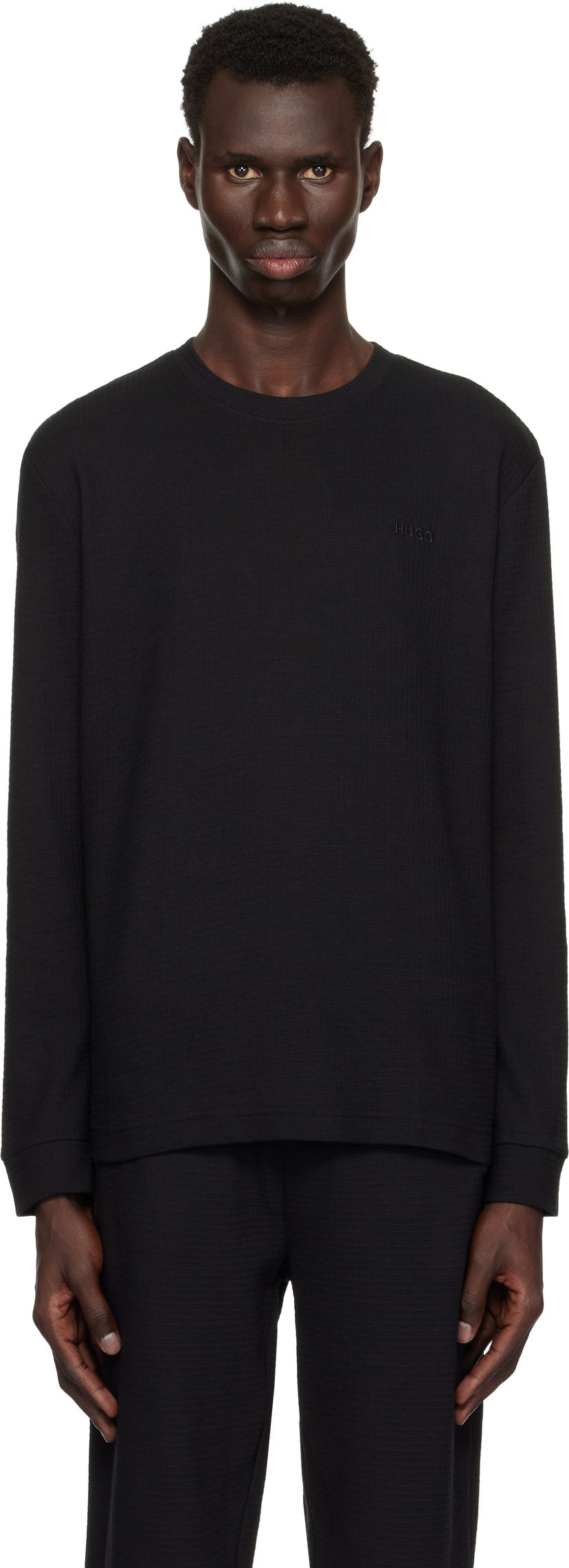 T-shirt BOSS Hugo Embroidered Logo Long Sleeve T-Shirt Svart | 50532022