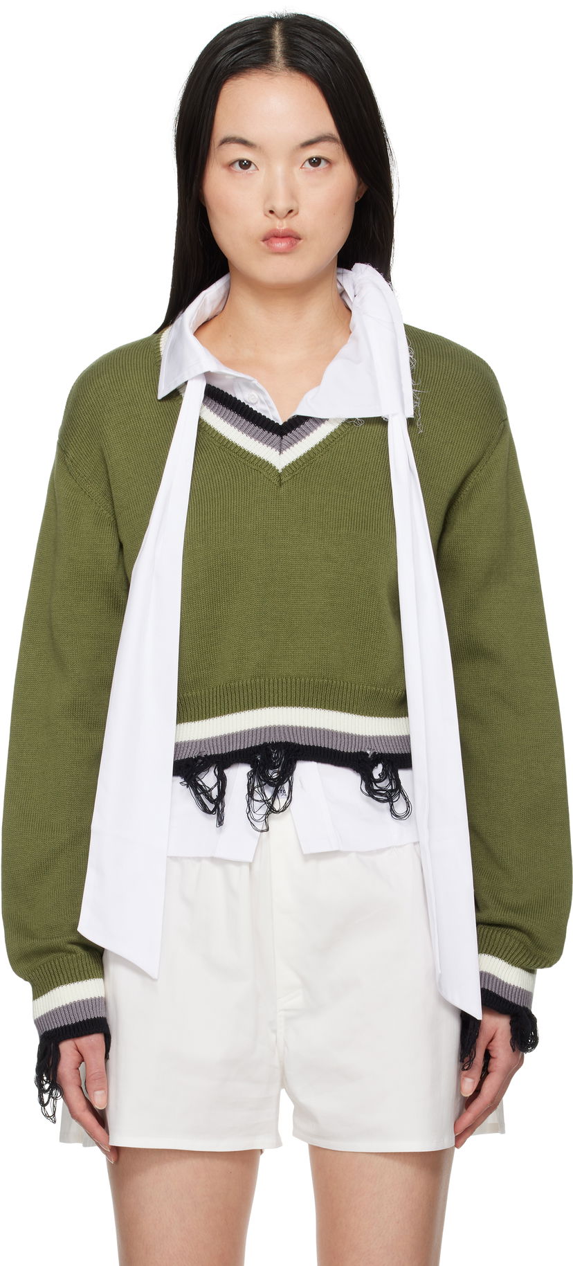 Sweater Ottolinger Ottolinger Cropped V-Neck Sweater Grön | 10710150701