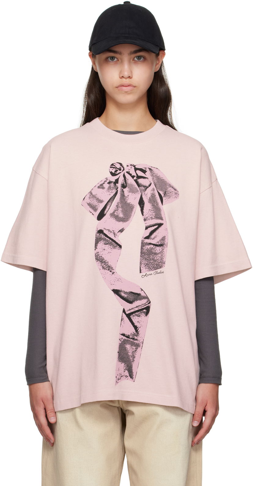 T-shirt Acne Studios Acne Studios Bow Print T-Shirt Rosa | AL0501-