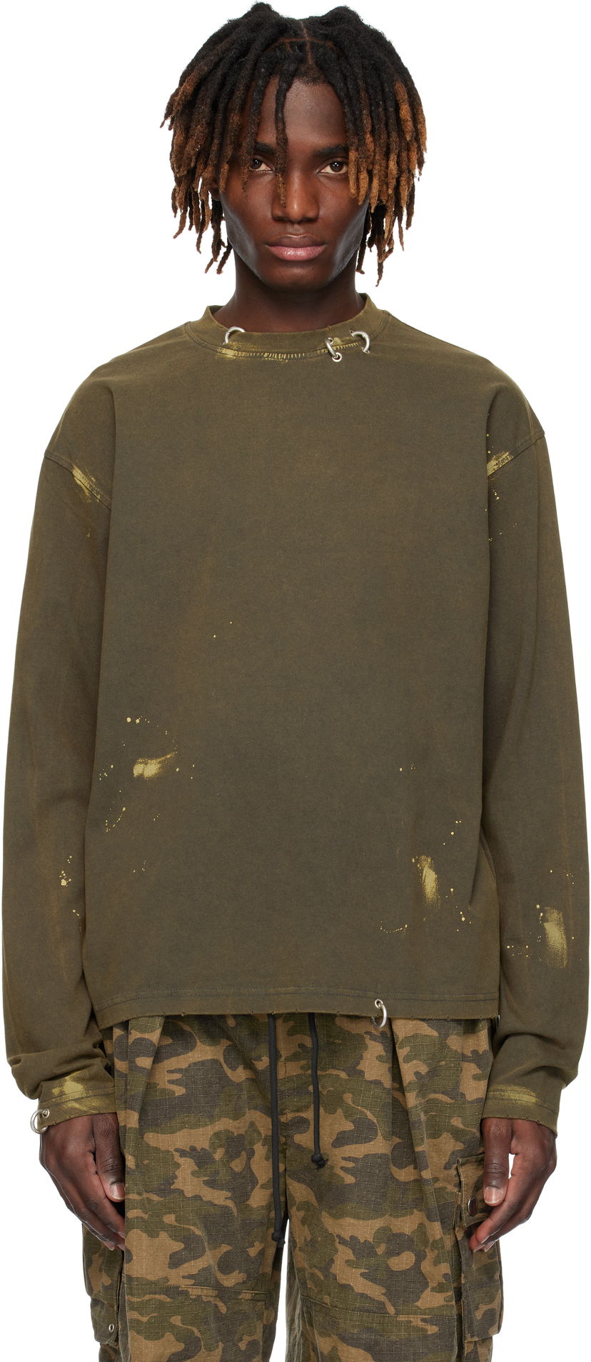 Sweater We11done We11done Pierced Long Sleeve T-Shirt Grön | WD-TT0-25-771-U-CH