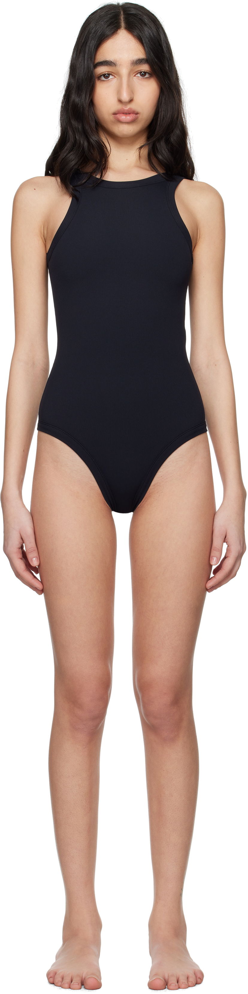 Badkläder TOTEME TOTEME Curved Rib One-Piece Swimsuit Svart | 252-WRW0052-FB0409