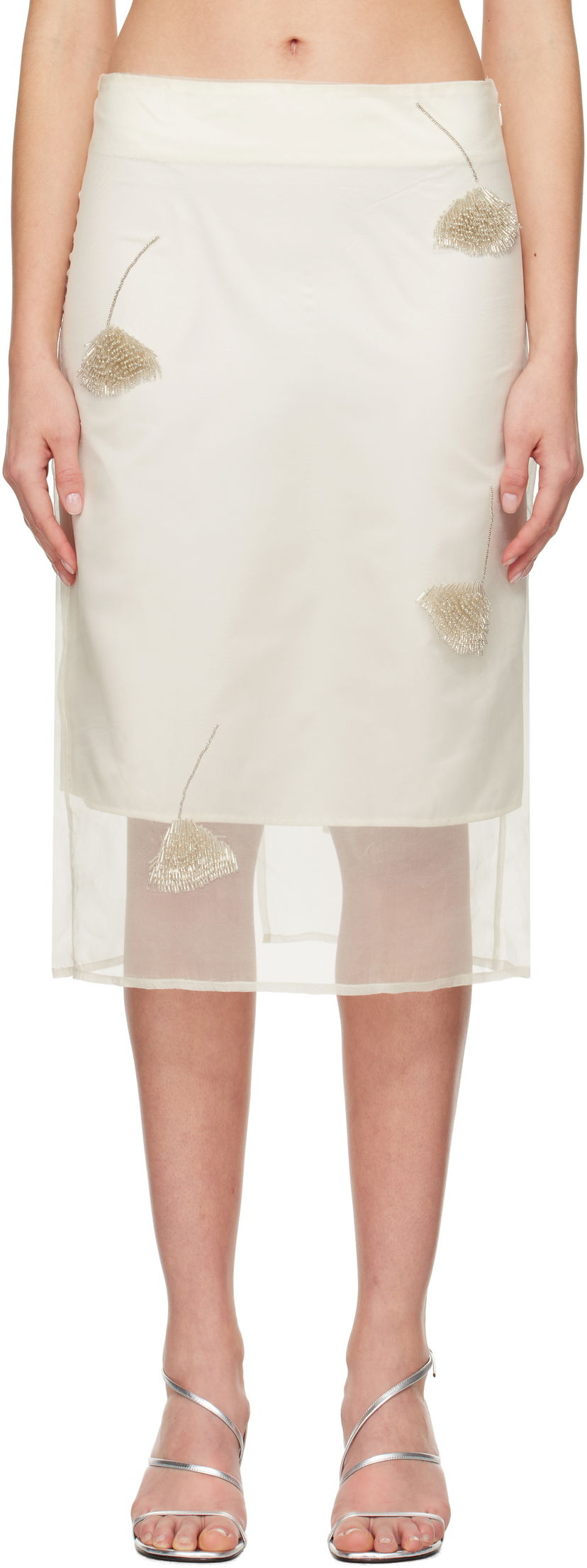 Kjol Róhe Róhe Embellished Tulip Organza Midi Skirt Vit | 414-32-147