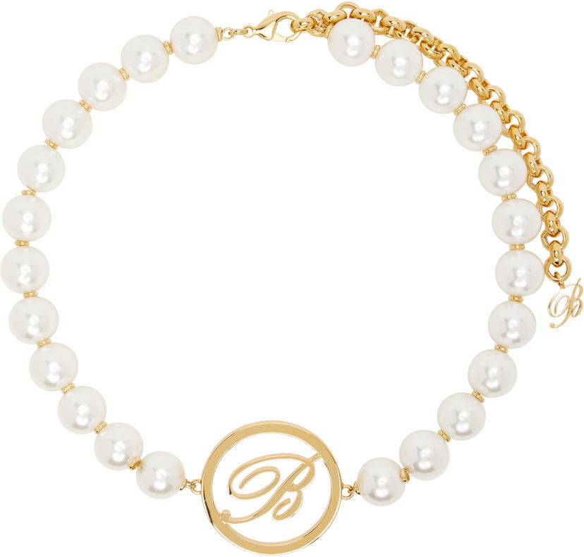 Halsband Blumarine Blumarine Faux-Pearl Choker Necklace with Initial Pendant Metallisk | P522W313A