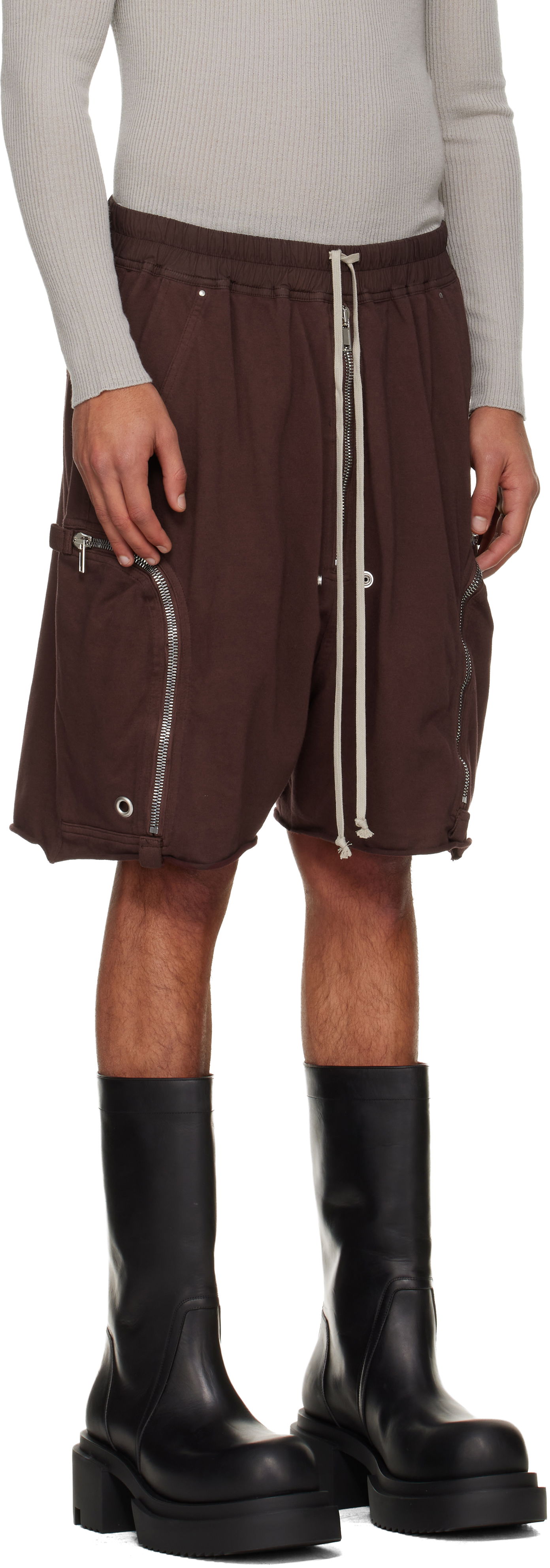 Shorts Rick Owens Rick Owens DRKSHDW Concordians Bauhaus Drawstring Zipped Cargo Shorts with Raw Hem Brun | DU02E7389 RIG, 1