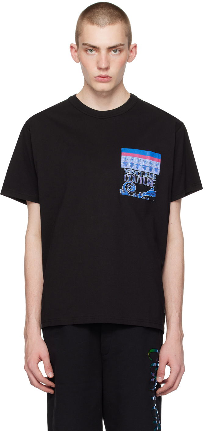T-shirt Versace Jeans Couture Black Printed T-Shirt Svart | E76GAH6RB_EJS334