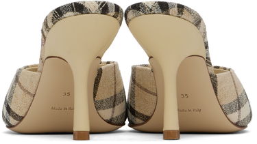 Kläder Burberry Burberry Check Linen Blend Mews High Heel Mules Beige | 8102491, 1