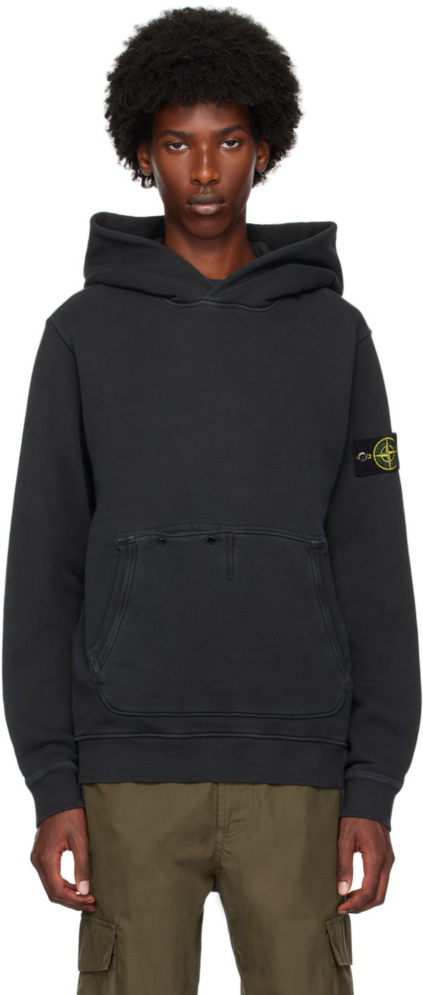 Sweatshirt Stone Island Black Logo Patch Hoodie Svart | 811561041