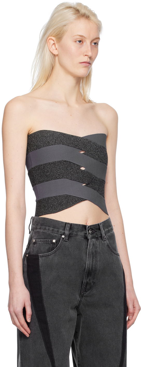 Linne Dion Lee Reflective Interlocking Weave Bustier Top Grå | A7798PS24, 1