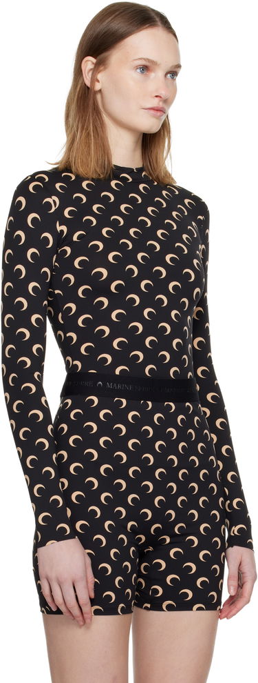 T-shirt Marine Serre Long Sleeve T-Shirt Moon Print Svart | WTS005A.CJER0001, 2