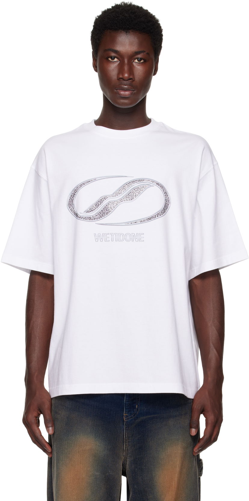 T-shirt We11done We11done Rhinestoned Se11done Logo T-Shirt Vit | WD-TT2-25-738-U-WH