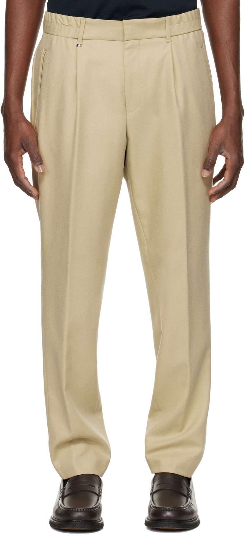 Byxor BOSS BOSS Pleated Trousers Beige | 50534995