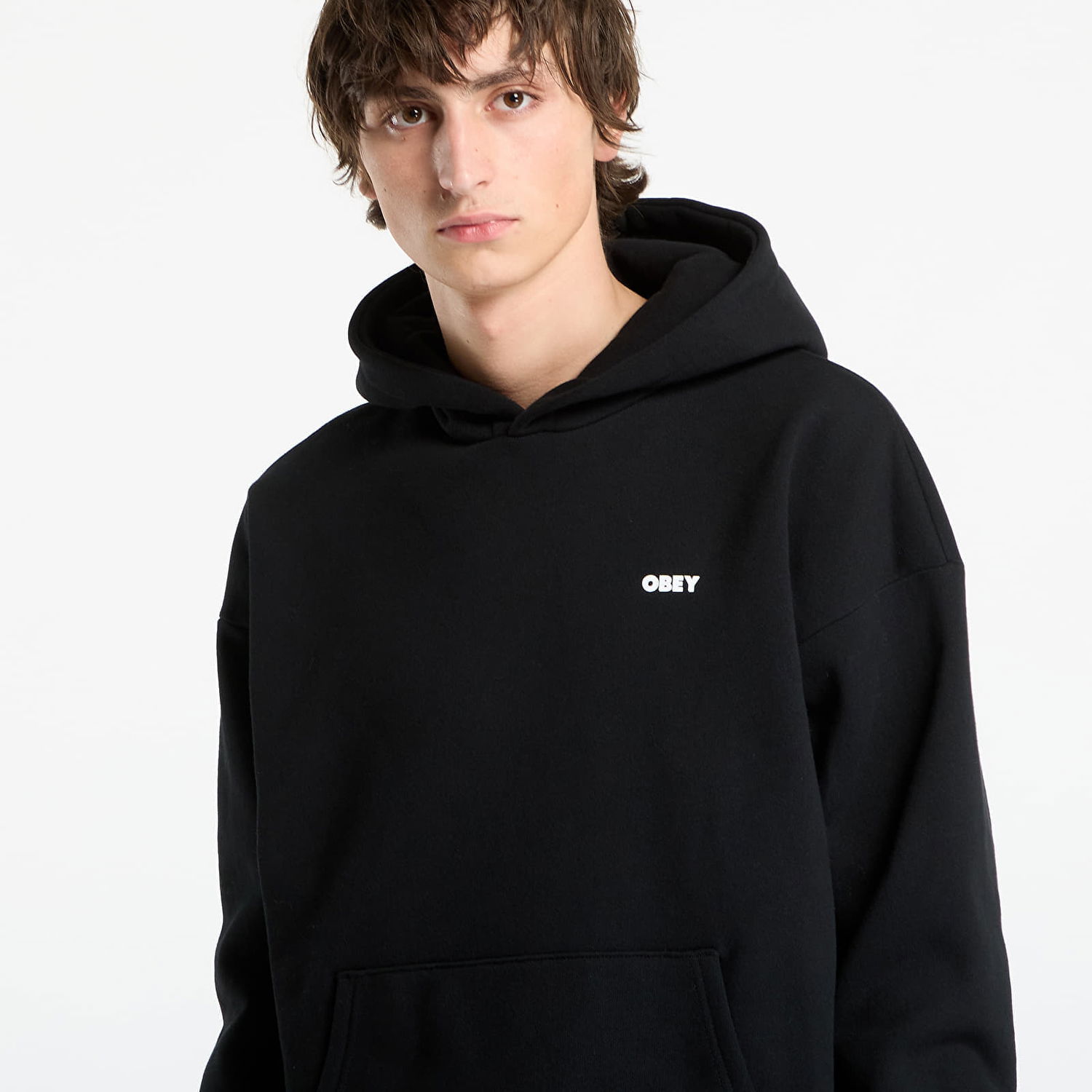 Sweatshirt OBEY Bold Star Extra Heavy Hood Black Svart | 112470224-BLK, 1