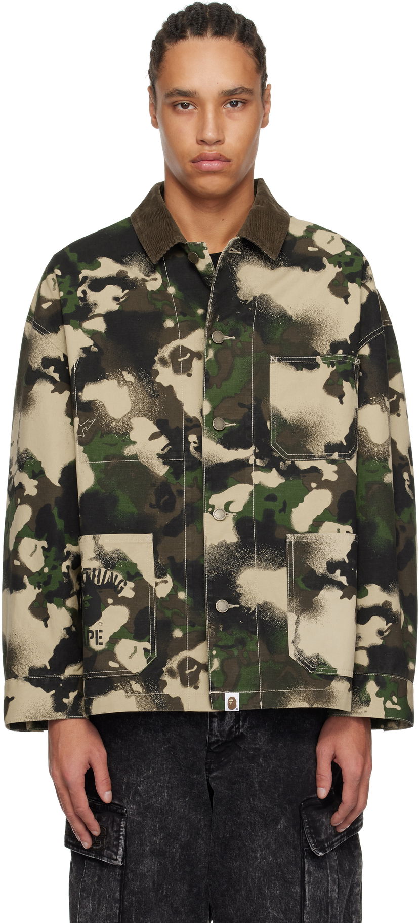 Jacka BAPE A Bathing Ape Map Camo Work Jacket Grön | 001LJL301001M