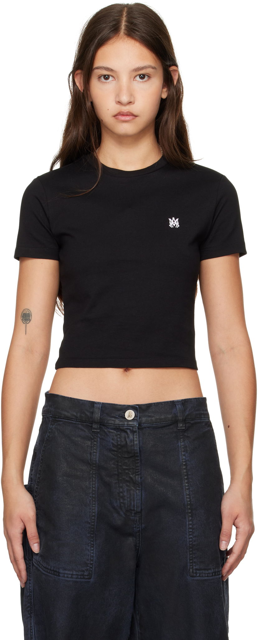 Crop top AMIRI 'MA' Embroidered Baby Tee Svart | AWJYTE1020