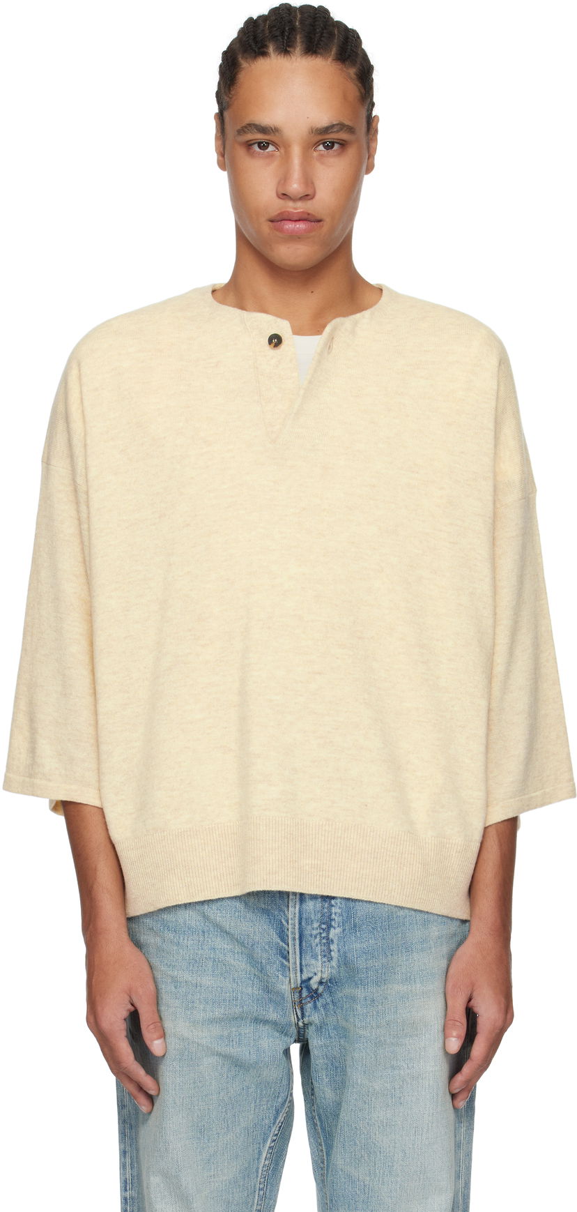 Sweater Fear of God Fear of God Fine Knit Henley Beige | FGE220-213LAW