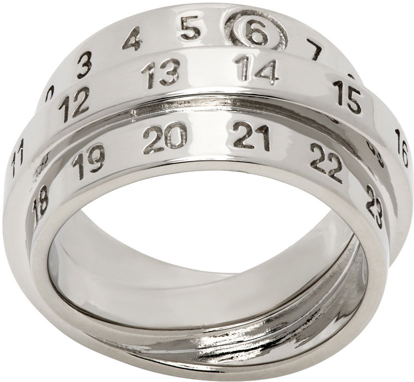 Ringa Maison Margiela Triple Logo Numeric Signature Silver Ring Metallisk | SM6UQ0073 P6627