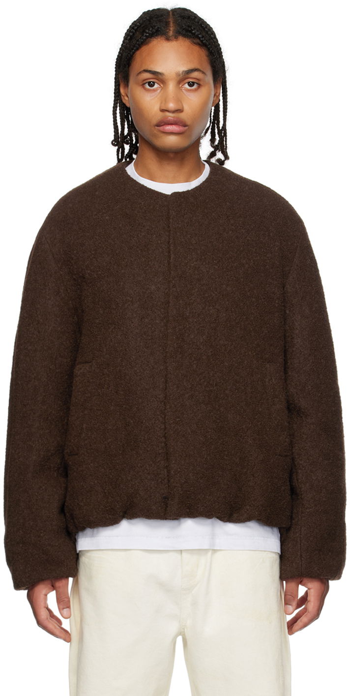 Sweater We11done We11done Collarless Bomber Jacket Brun | WD-JP3-23-142-M-BR