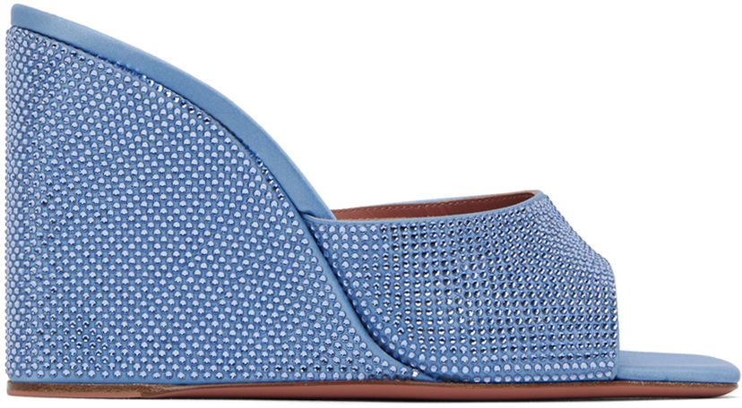 Tillbehör Amina Muaddi Amina Muaddi Lupita Crystal Wedge Sandals Blå | LUPITA CRYSTAL WEDGE SATIN