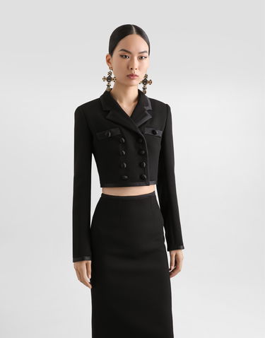 Jacka Dolce & Gabbana Dolce & Gabbana Short Double-breasted Wool Crepe Jacket Svart | F27EHTFUBD2N0000, 3