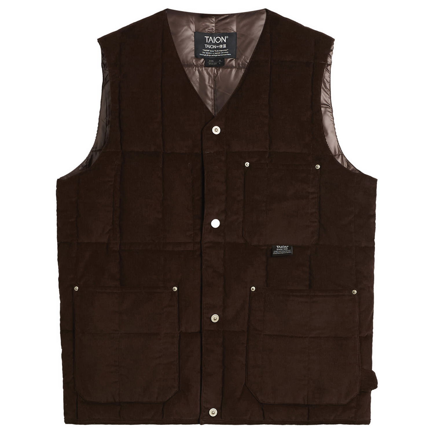 Väst TAION Quilted Corduroy V-Neck Button-Down Work Vest Brun | TAION-001BWK-DKBR, 1