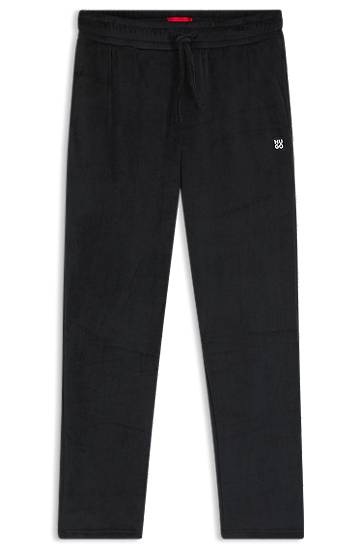 Träningsbyxor BOSS Ribbed-velvet Drawstring Tracksuit Bottoms with Stacked Logo Label Svart | 50549838, 0