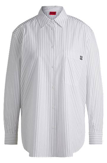 Skjorta BOSS Oversized Striped Cotton Shirt Vit | 50533037