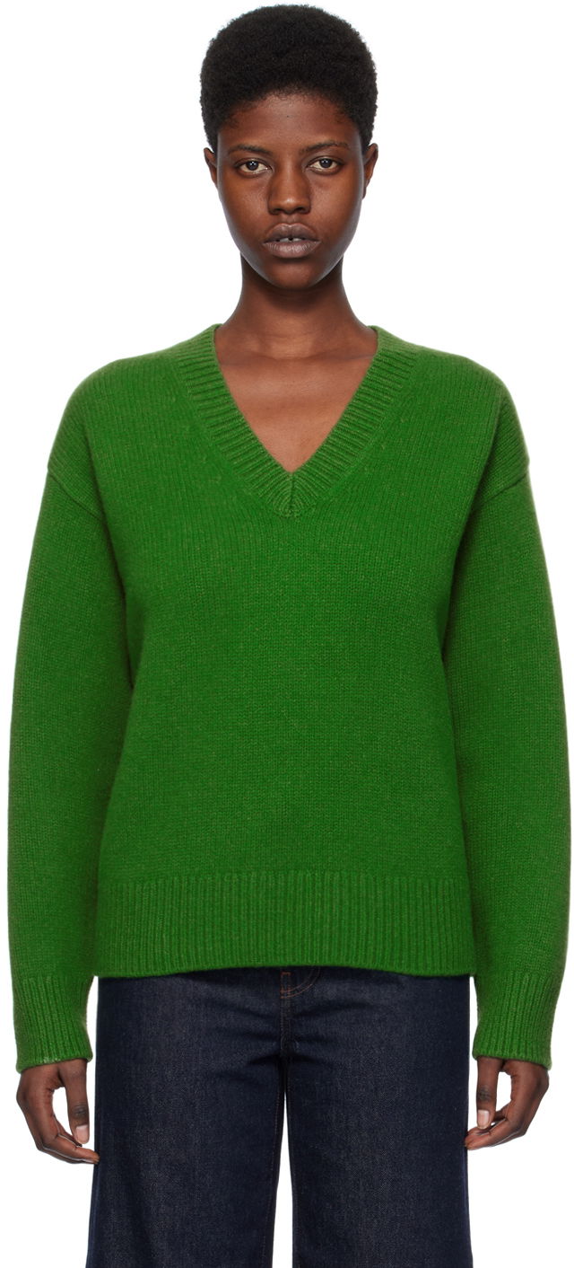 Sweater TOTEME TOTEME V-Neck Knit Sweater Grön | 241-WRT1034-YA0004