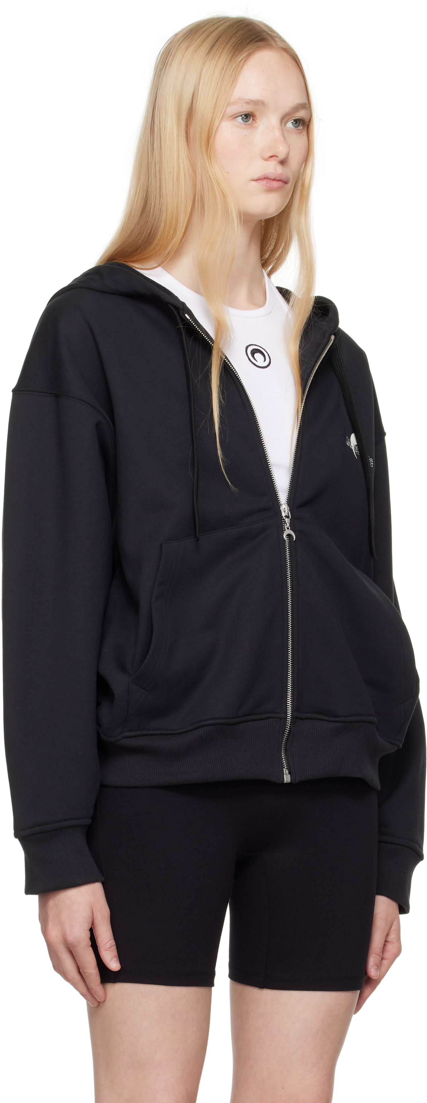 Sweatshirt Marine Serre Marine Serre Moon Logo Fleece Zip-Up Hoodie Svart | UST017B CJER0075, 1