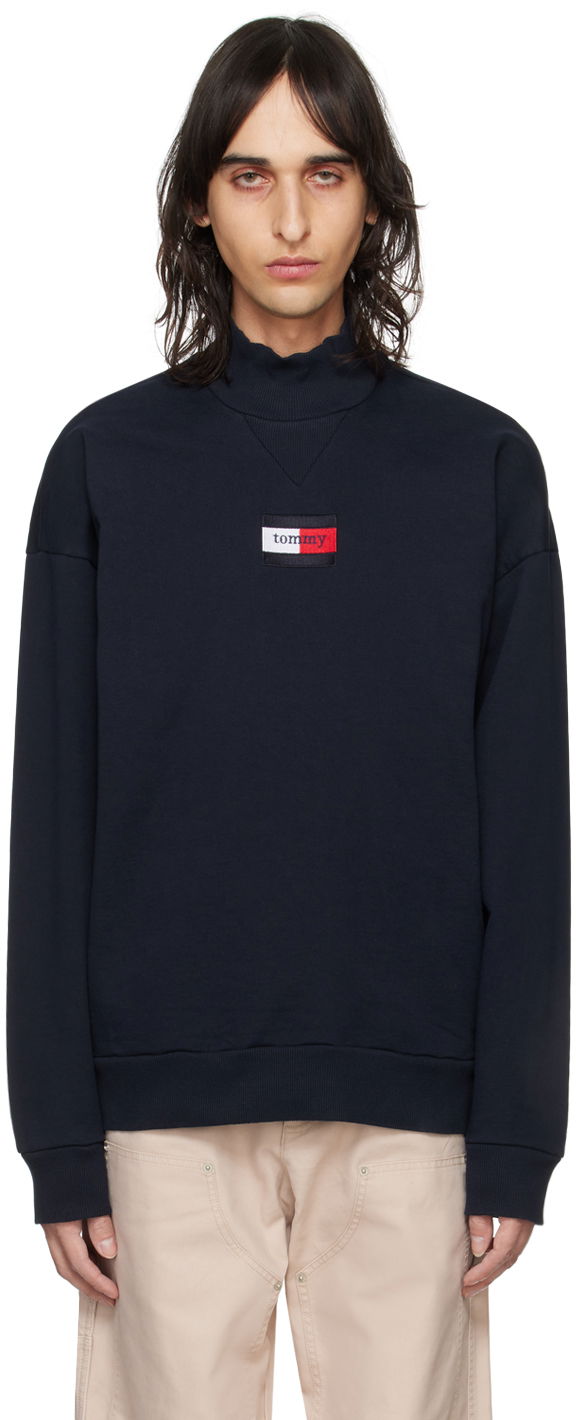 Sweatshirt Tommy Hilfiger Tommy Jeans Navy Embroidered Turtleneck Svart | DM17307 DW5