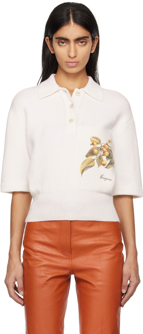 Polotröja FERRAGAMO Floral Polo Shirt Vit | 112661 - 771155