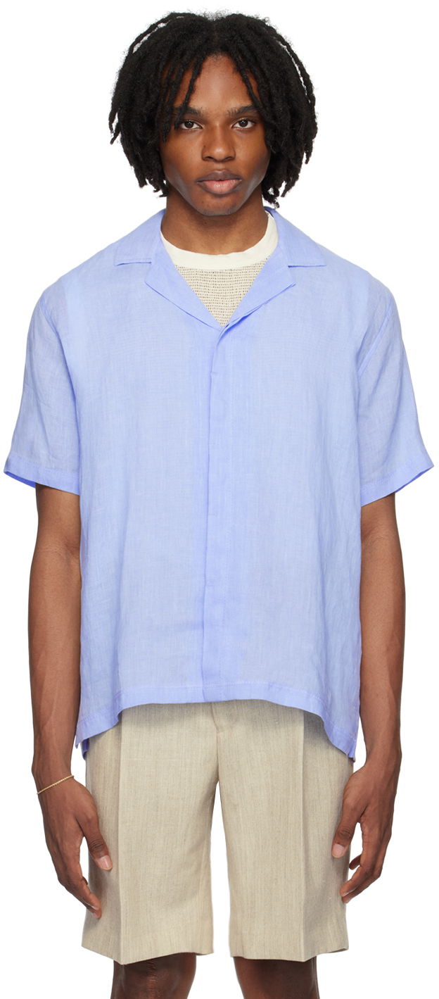 Skjorta Orlebar Brown Linen Resort Shirt Blå | 279118