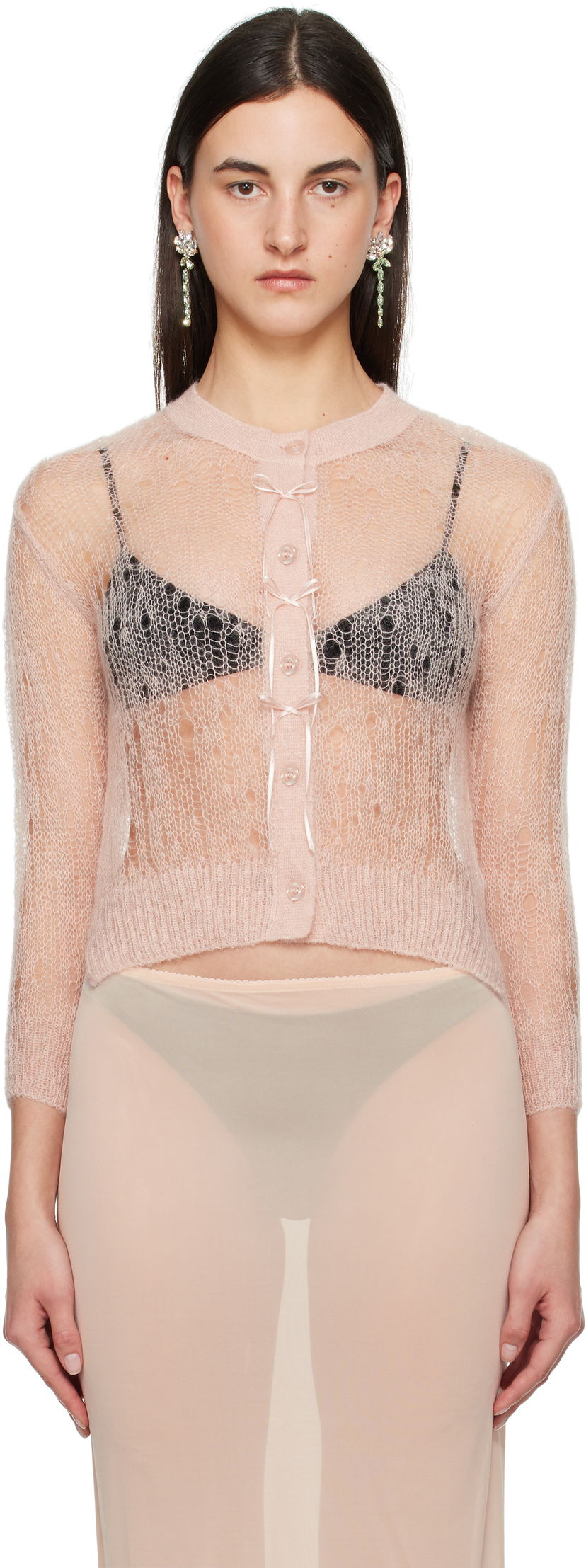 Sweater Simone Rocha Simone Rocha Cropped Open Knit Cardigan Rosa | AMK20R 0643