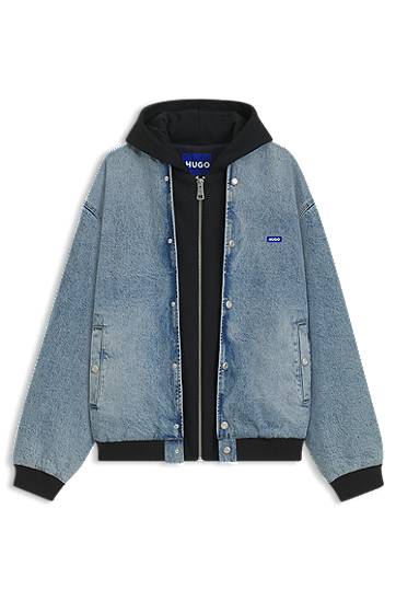 Bomberjacka BOSS HUGO Denim Bomber Jacket with Hooded Jersey Panel Blå | 50541735