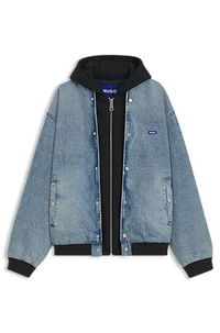 HUGO Denim Bomber Jacket with Hooded Jersey Panel