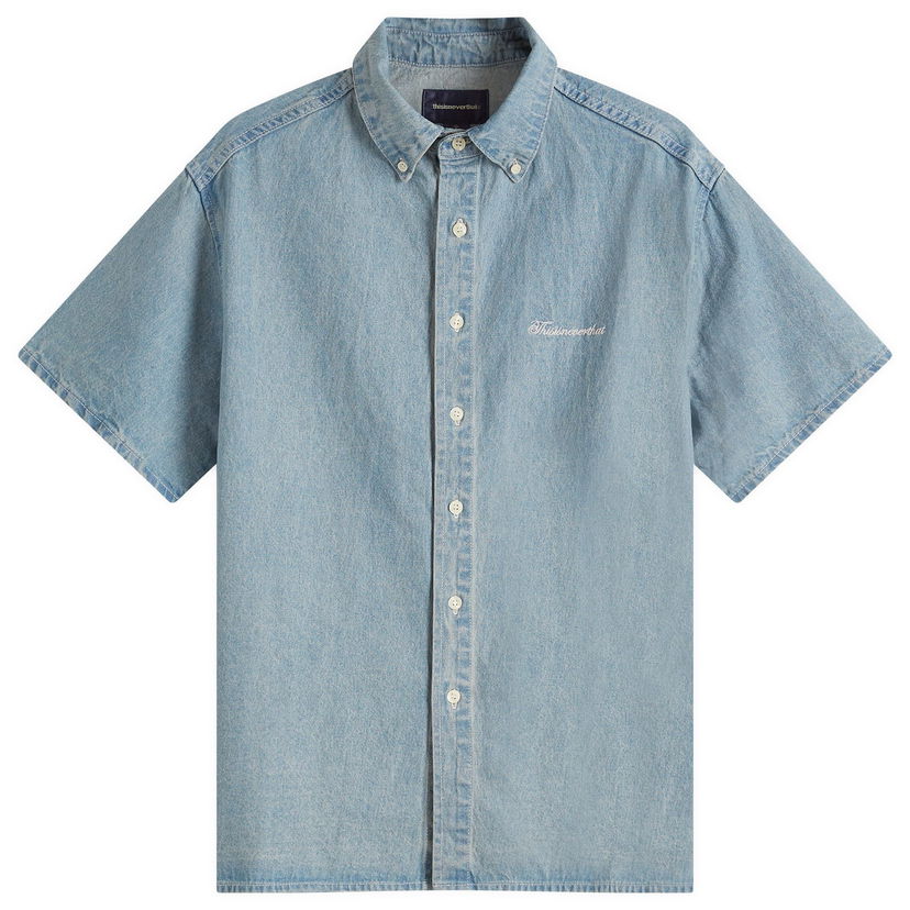Skjorta thisisneverthat Thisisneverthat Washed Denim Short Sleeve Shirt, Size Small Blå | TNCO0DSHTS01-WABL