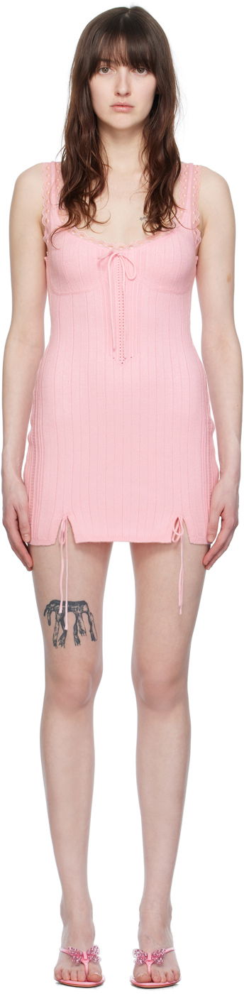 Klä GUIZIO Guizio Dainty Lace-Trim Knit Mini Dress Rosa | S24601S012