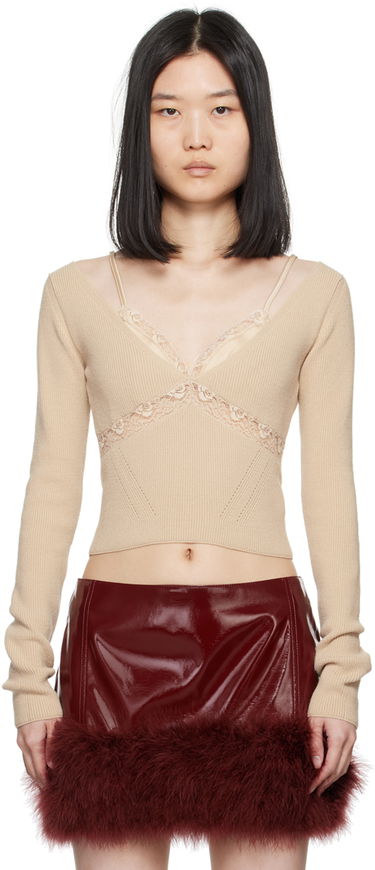 Crop top Blumarine Lace Trimmed Knit Top Beige | A422M460A, 0