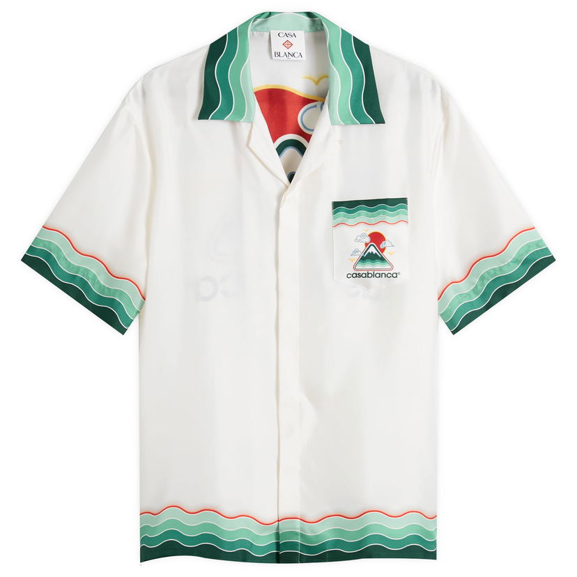 Skjorta Casablanca Casablanca Montagne Cuban Collar Silk Twill Shirt, Large Vit | MPF25-SH-003-05