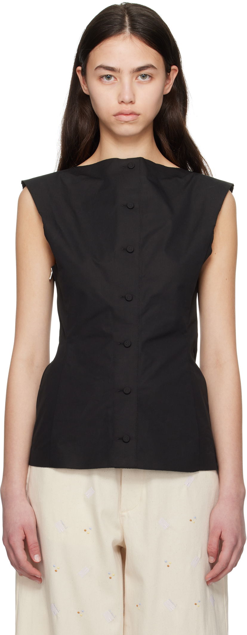 Linne Marni Marni Compact Cotton Poplin Top Svart | TTMA0393S0 TCY65