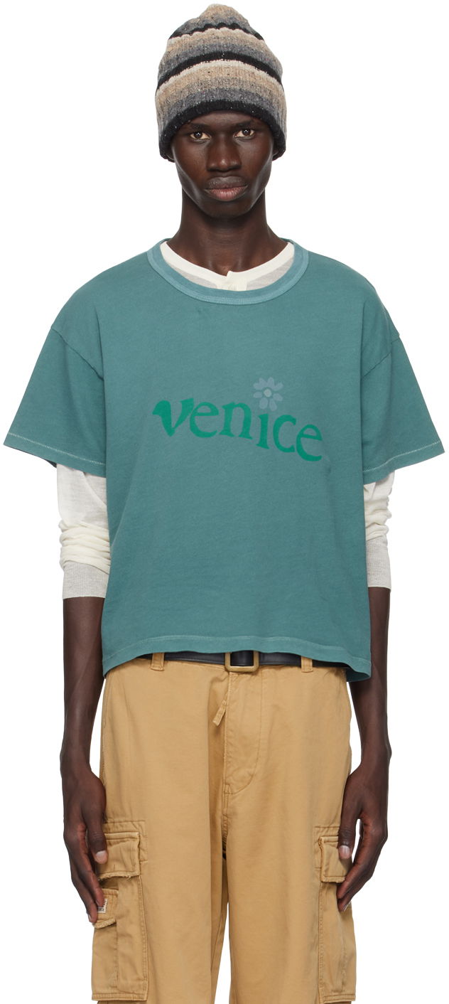 T-shirt ERL 'Venice' Print Cropped T-Shirt Blå | ERL09T001