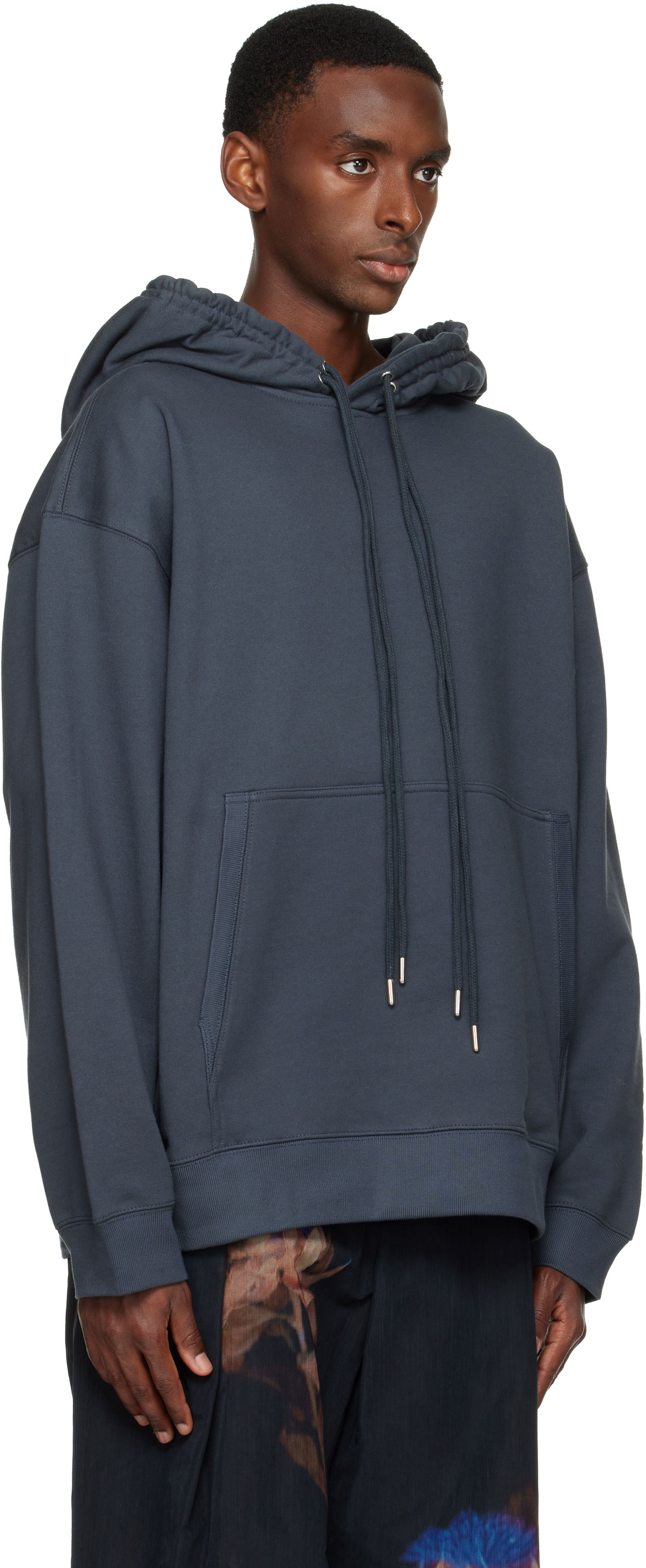 Sweatshirt Dries Van Noten Dries Van Noten Loose Fit Drawstring Kangaroo Pocket Hoodie Mörkblå | 252-021153-2611, 1