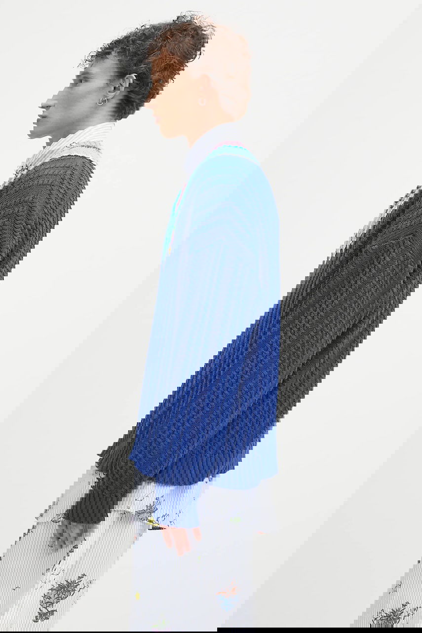 Sweater Sky High Farm Sky High Farm Cableknit V-Neck Sweater Blå | SHF07N007, 1