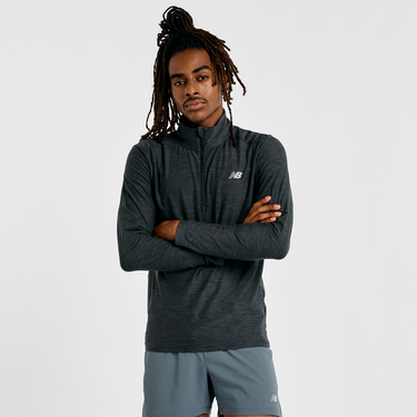 T-shirt New Balance Space Dye 1/4 Zip MT41915BKH Long Sleeve Polyester Running Top Svart | MT41915BKH, 1