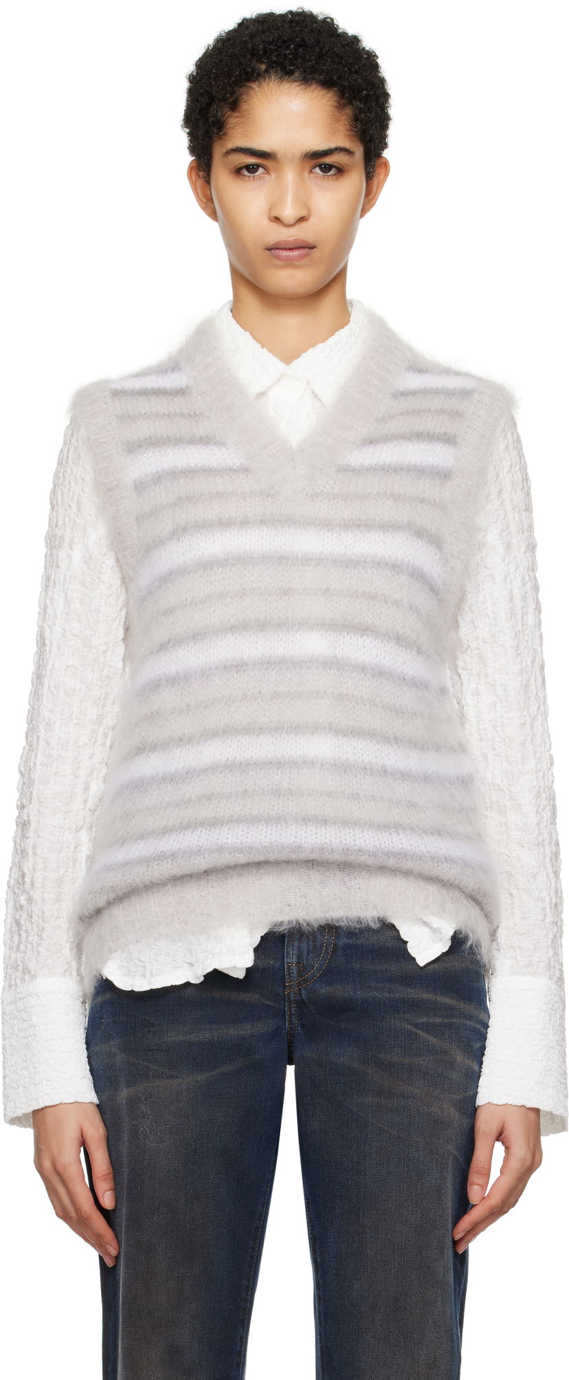 Väst Marni Fuzzy Striped Vest Grå | CVMG0076Q0 UFU174