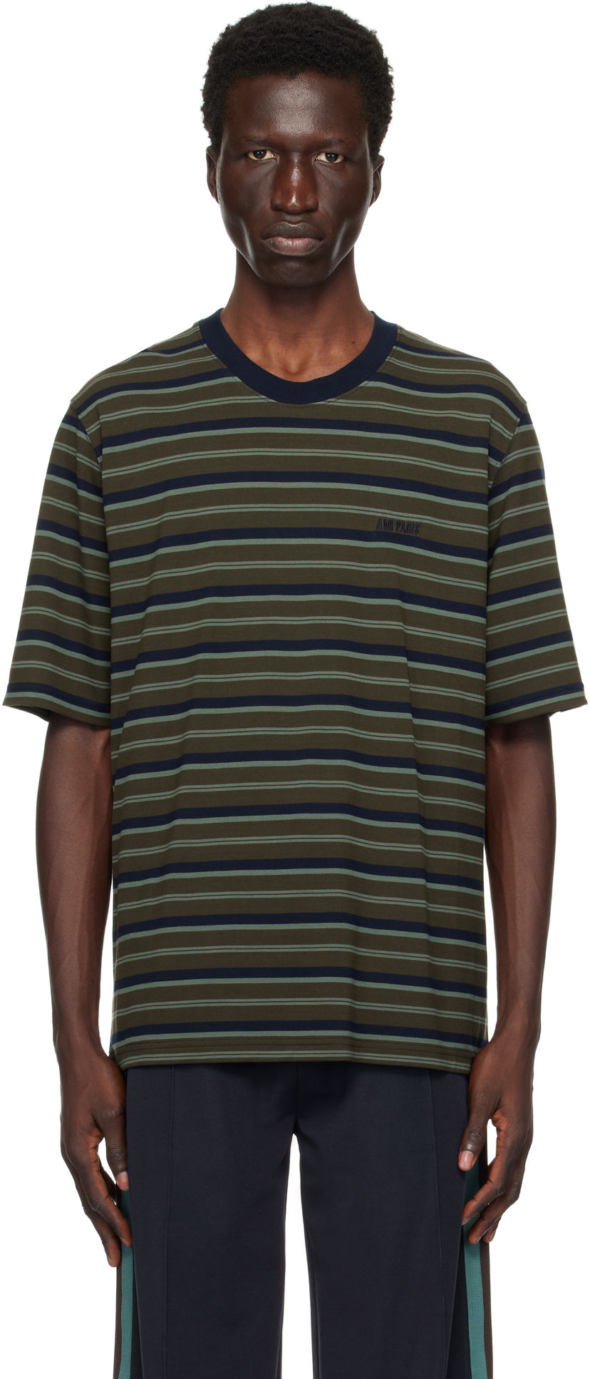 T-shirt AMI Striped T-Shirt Svart | HTS039.JE0093