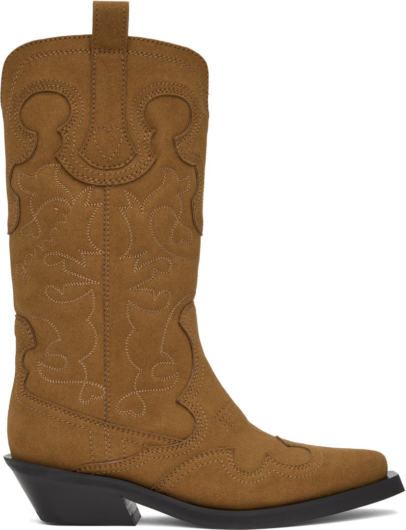 Kläder GANNI GANNI Mid Shaft Embroidered Western Boots Brun | S2742