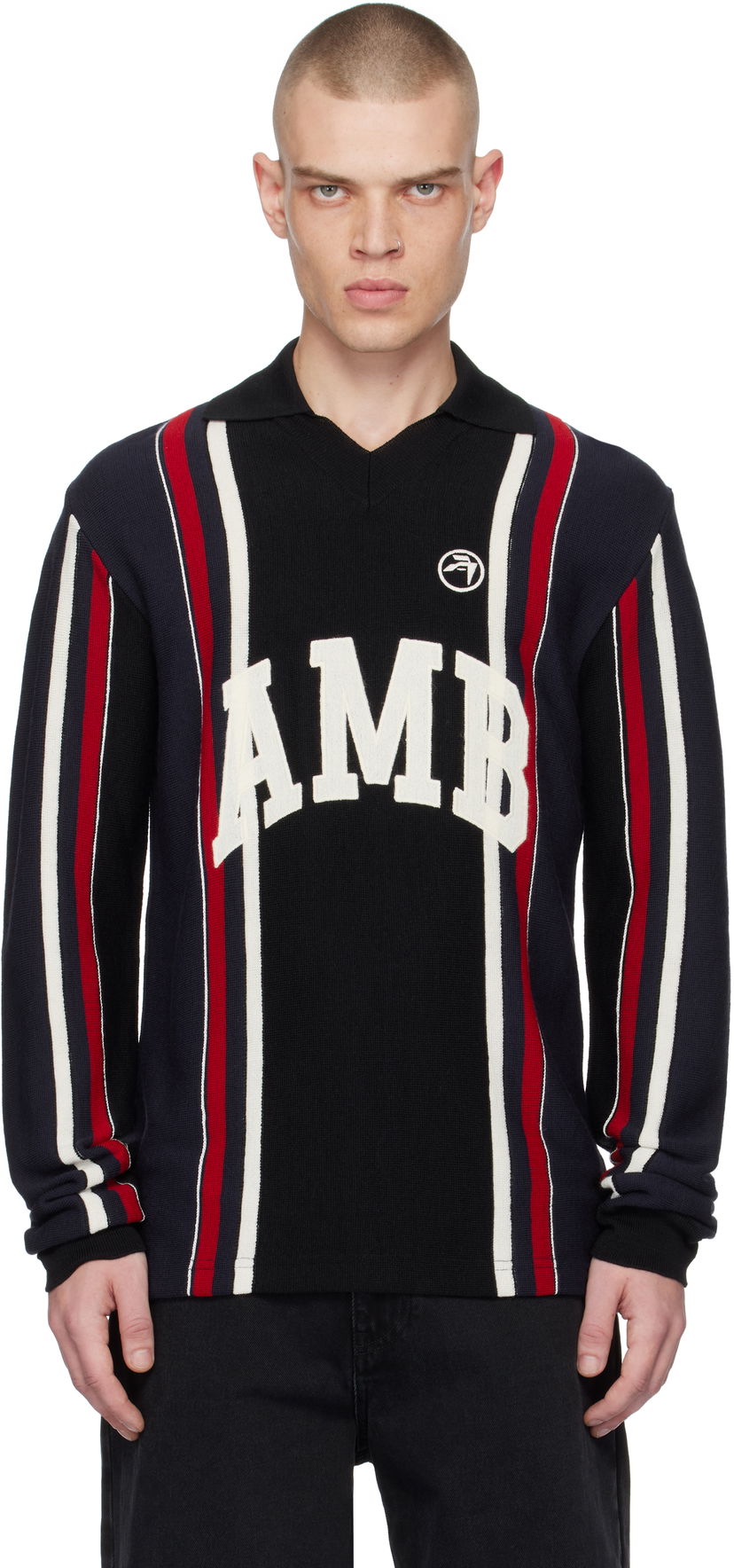 Polotröja Ambush Striped Long Sleeve Polo With Logo Embroidery Svart | BMHV007F24KNI0011031