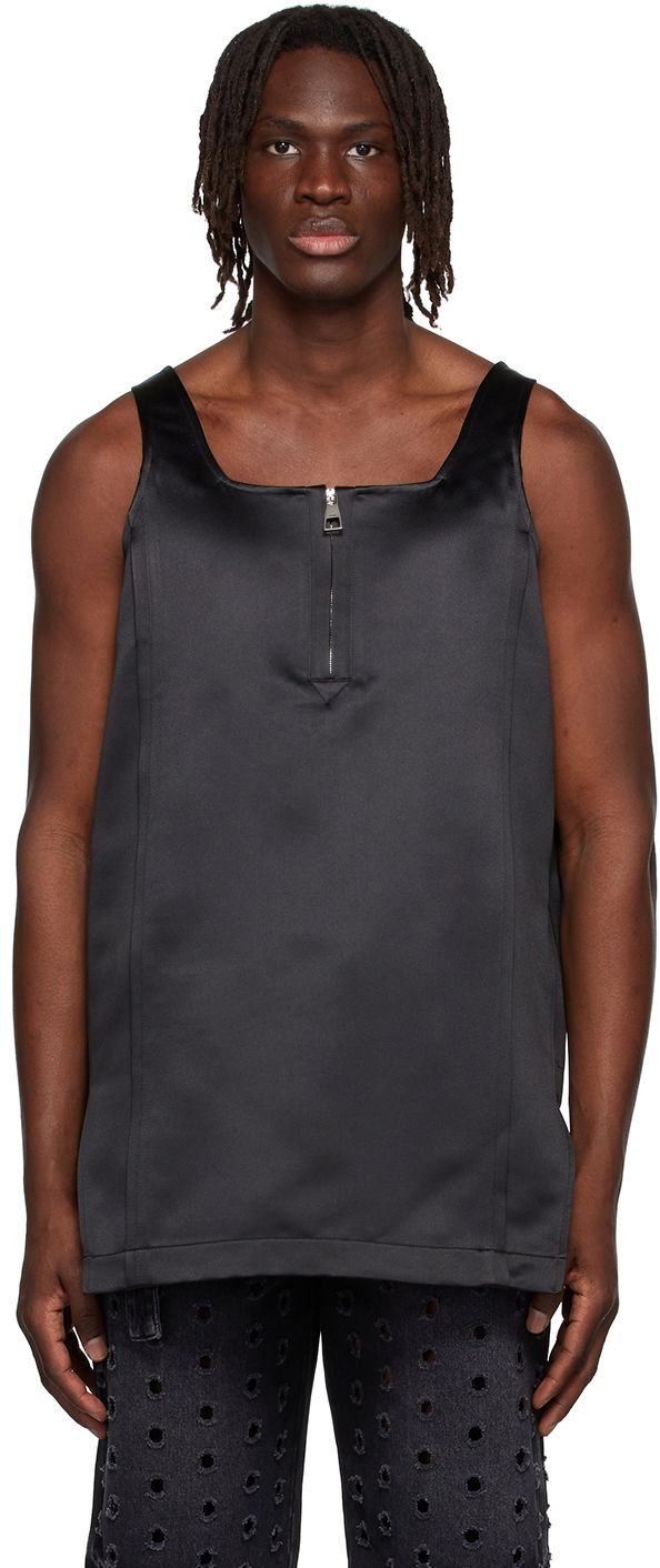 Linne We11done We11done Zip-Front Satin Tank Top Svart | WD-BL1-22-129-M-BK