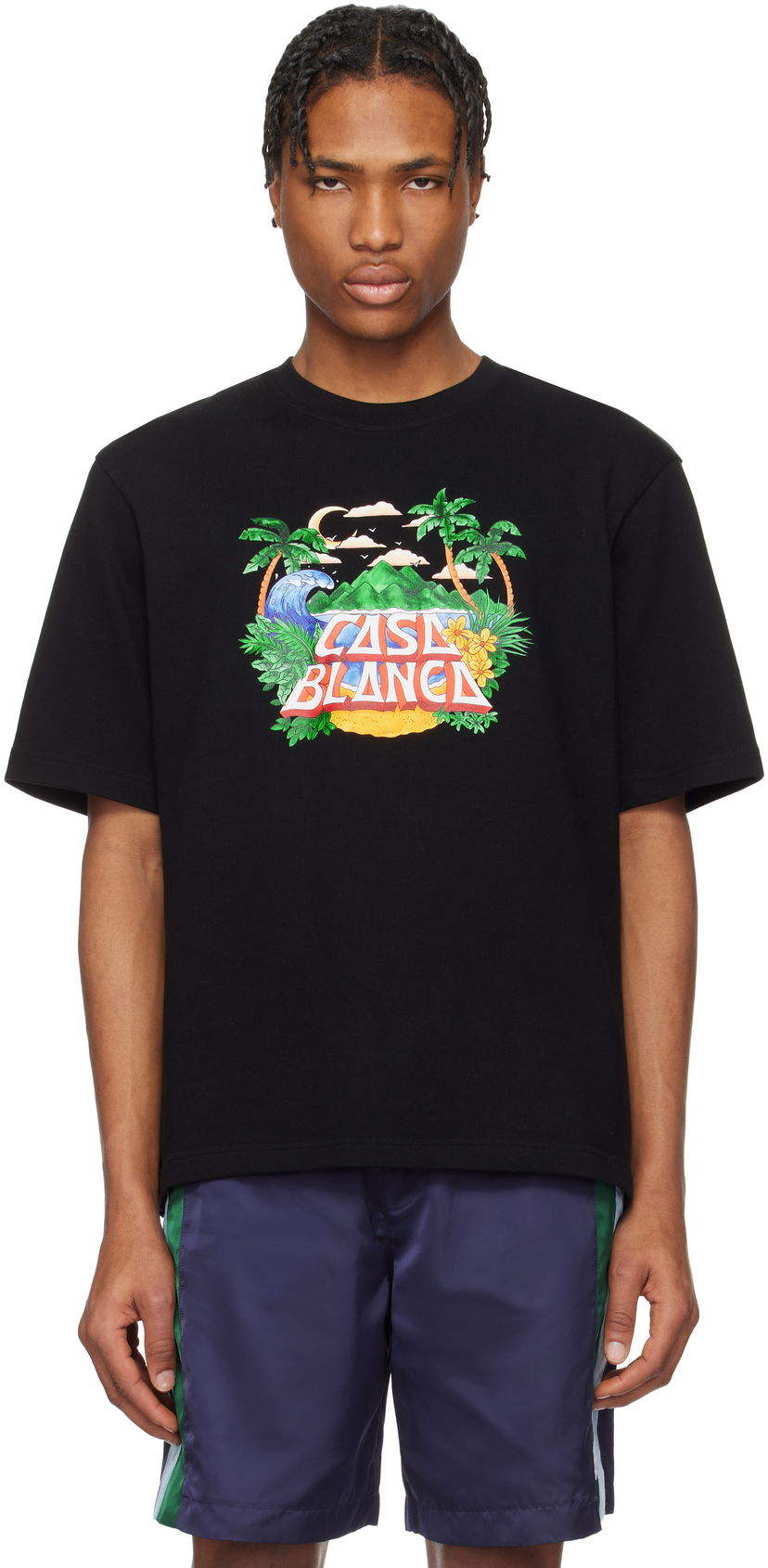 T-shirt Casablanca Casablanca 'Casa' Beach Wave Graphic T-Shirt Svart | MS25-JTS-027-04-EX-SSENSE